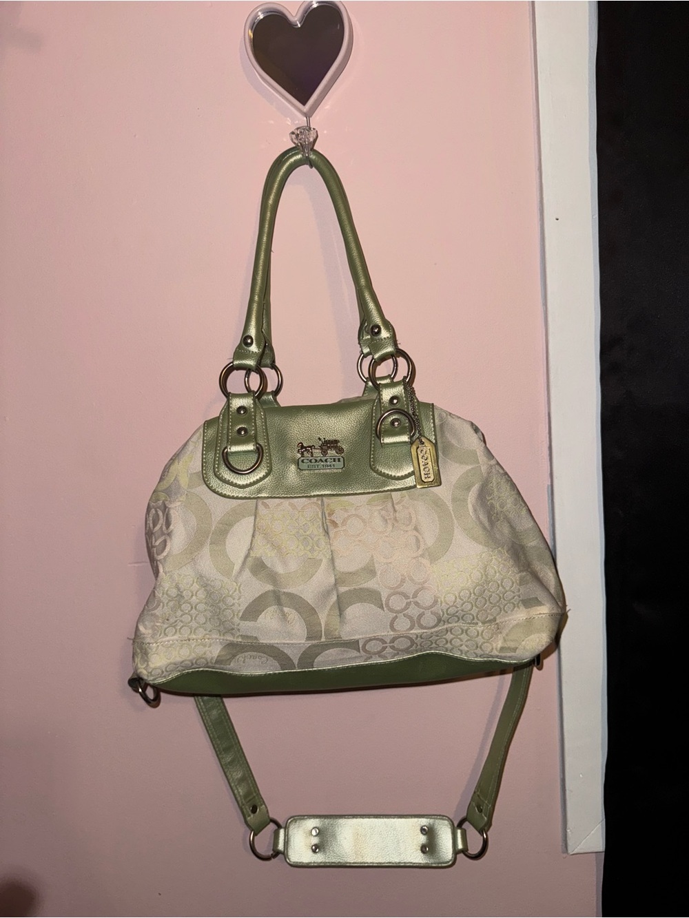 Coach Green Signature bag with Metallic Trim